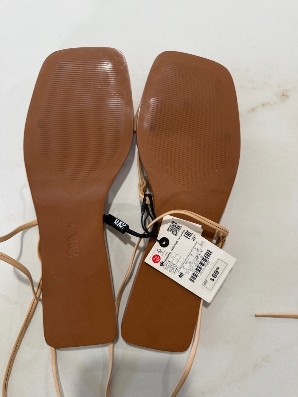 Zara Beige Lace-Up Square-Toe Sandals - Picture 4 of 4